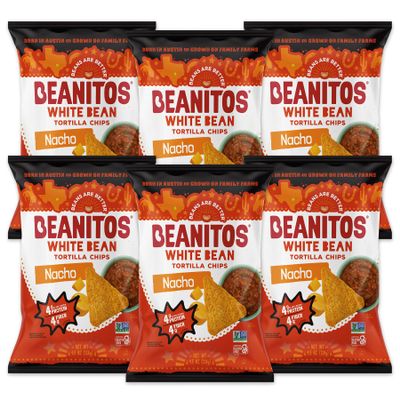 Beanitos White Bean Chips - Nacho Nation - (6 Pack) 4.5 oz Bag - White Bean Tortilla Chips - Vegetarian Snack with Good Source of Plant Protein and Fiber