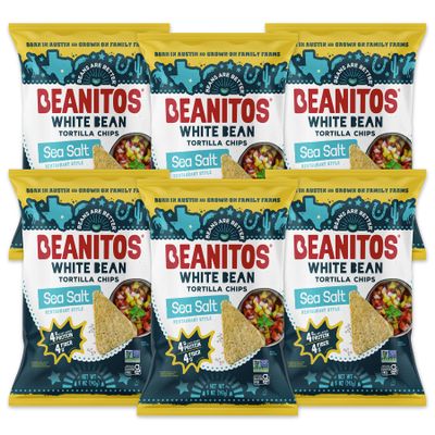 Beanitos Bean Chips - Restaurant Style Sea Salt - (6 Pack) 5 oz Family Size Bag - White Bean Tortilla Chips - Vegan Snack with Good Source of Plant Protein and Fiber