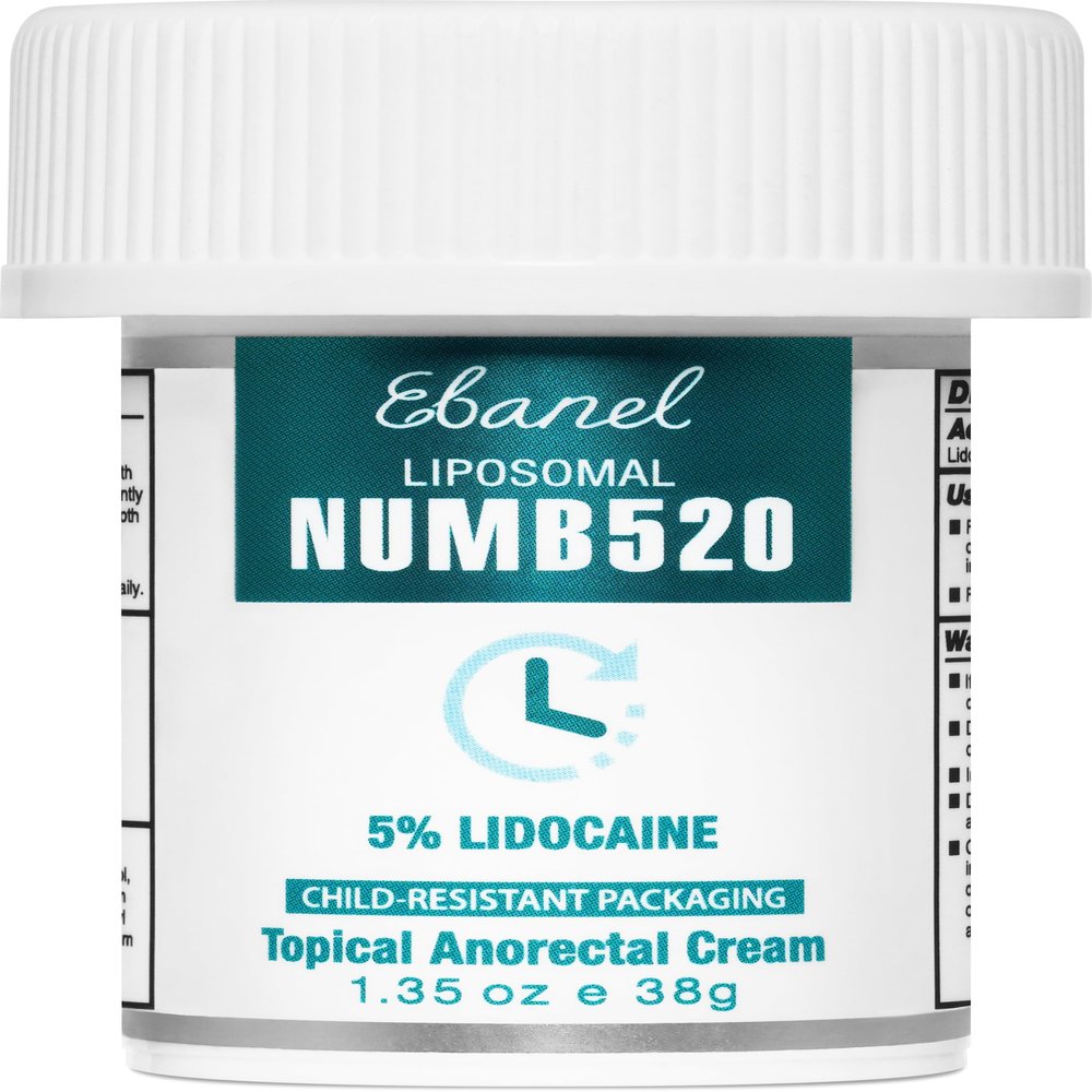 Ebanel 5% Lidocaine Numbing Cream, Pain Relief Burn Itch Numb Cream, Maximum Strength Topical Anesthetic with Allantoin, Vitamin E for Local and Anorectal Uses, Hemorrhoid Treatment, 1.35 Oz