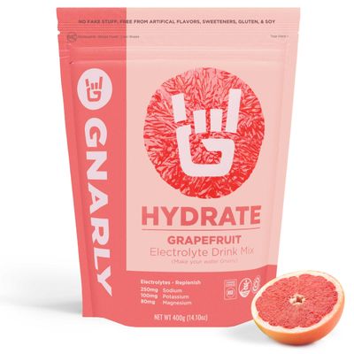Gnarly Nutrition Hydrate Electrolyte Powder  Ruby Red Grapefruit Exercise Hydration Drink Mix  NSF Contents Certified  Electrolyte Solution, Performance & Recovery  Ruby Red Grapefruit, 14.10 oz