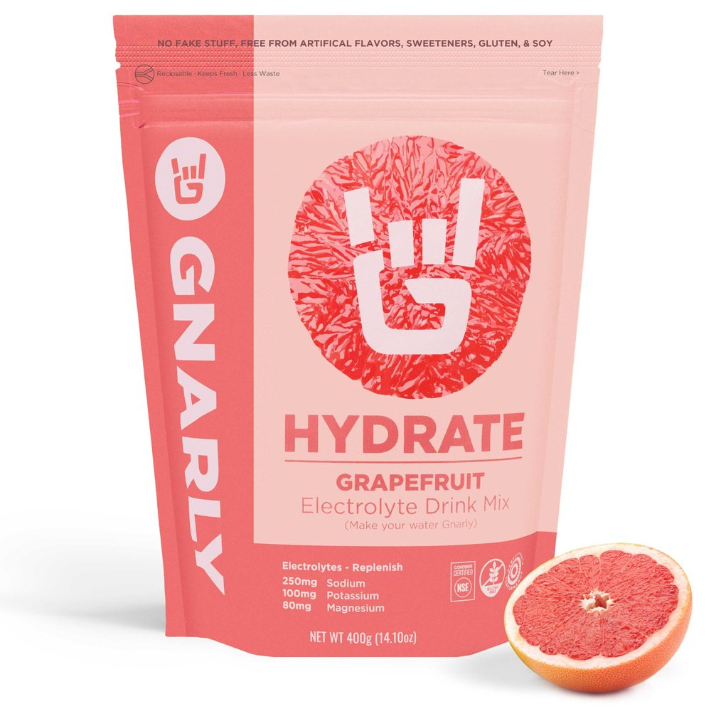 Gnarly Nutrition Hydrate Electrolyte Powder  Ruby Red Grapefruit Exercise Hydration Drink Mix  NSF Contents Certified  Electrolyte Solution, Performance & Recovery  Ruby Red Grapefruit, 14.10 oz