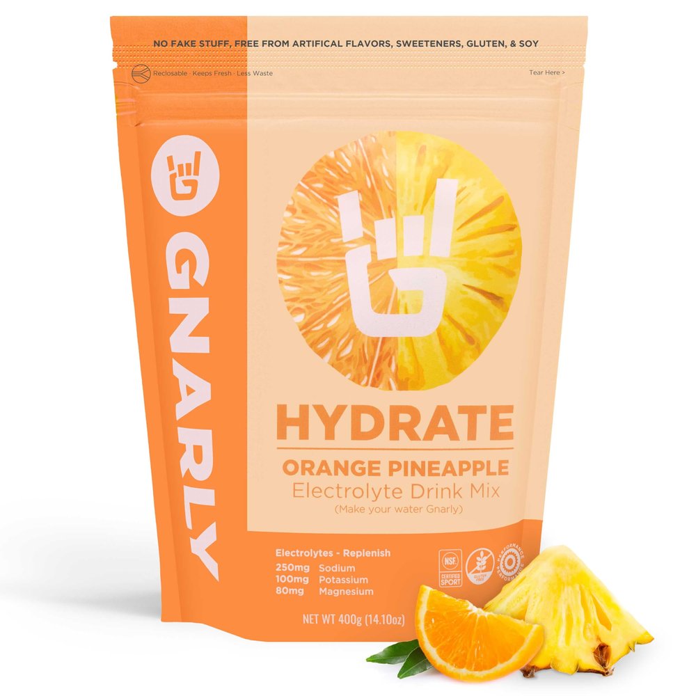 Gnarly Nutrition Hydrate Electrolyte Powder Orange Pineapple Exercise Hydration Drink Mix NSF Sport Certified Electrolyte Solution, Performance & Recovery Orange Pineapple, 14.10 oz
