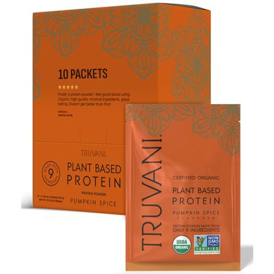Truvani Vegan Pea Protein Powder | Pumpkin Spice | 20g Organic Plant Based Protein | 10 Travel Packets | Keto | Gluten & Dairy Free | Low Carb | No Added Sugar