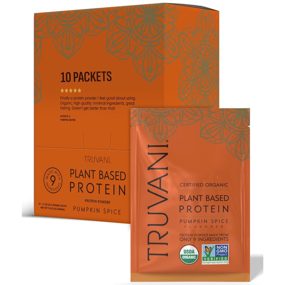 Truvani Vegan Pea Protein Powder | Pumpkin Spice | 20g Organic Plant Based Protein | 10 Travel Packets | Keto | Gluten & Dairy Free | Low Carb | No Added Sugar