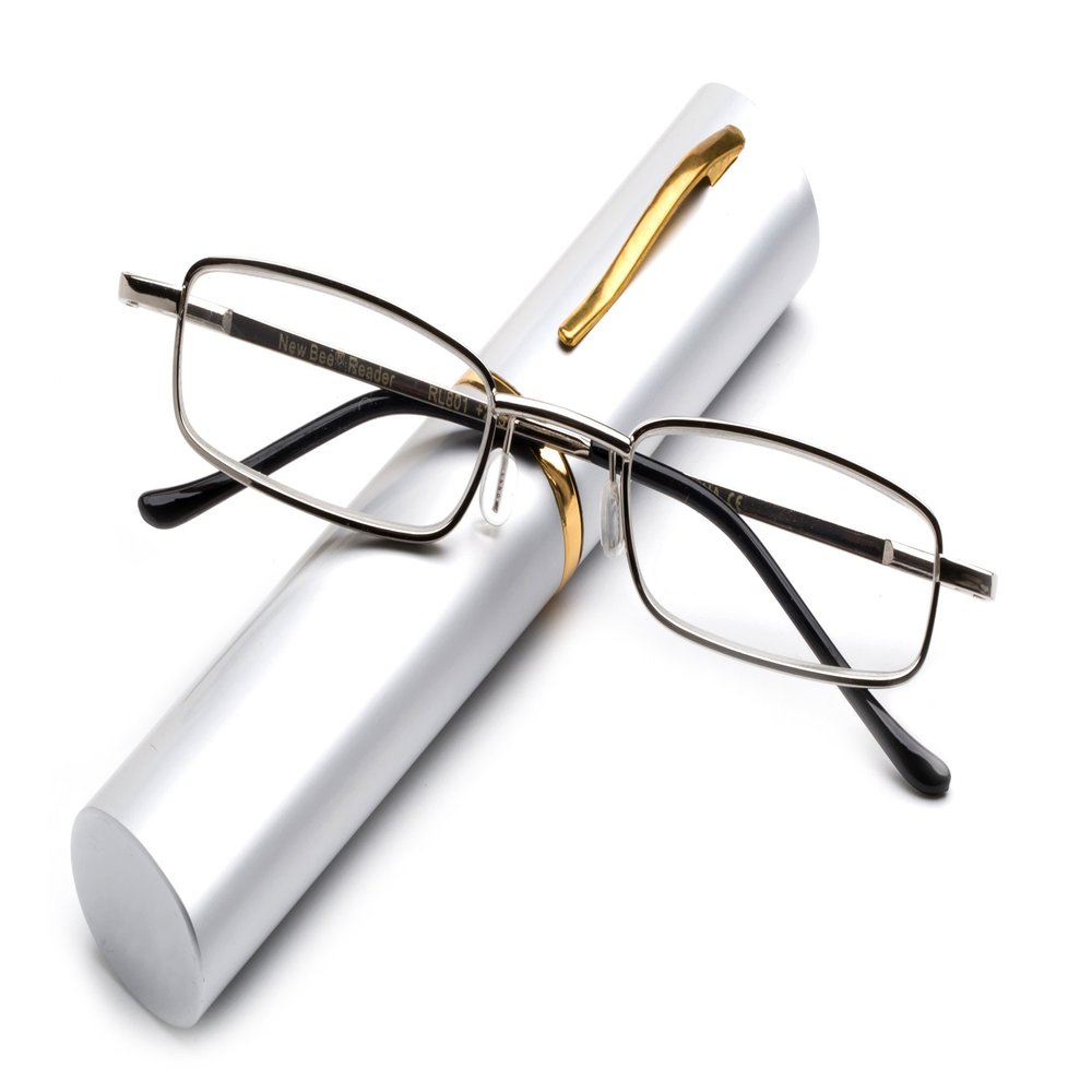 Pocket Readers Ultra Compact Reading Glasses Aluminum Tube Reader Silver +1.00