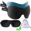 PrettyCare 3D Sleep Mask 2 Pack,Eye Mask for Side Sleeper 3D Contoured Sleeping Mask Blackout Out for Men- Blindfold Airplane with Ear Plugs, Night Masks with Travel Bag (Black&Blue) view 1