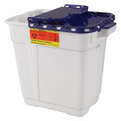 BD Medical Systems 305028 Multi-Use Sharps Collector, Hinged Top, 17 gal Capacity, 23.5" Height x 20" Width x 14.75" Depth, Blue/White (Pack of 5)