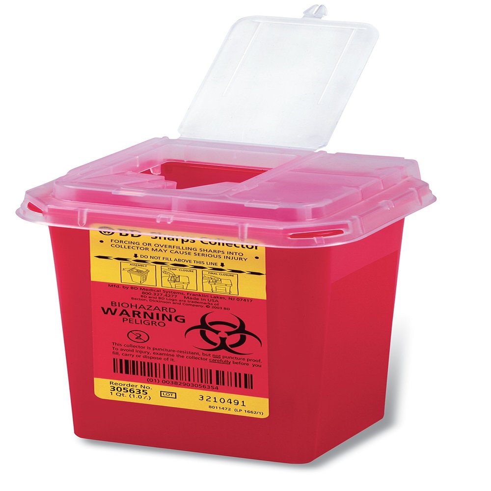BD Medical Systems 305635 Sharps Collector, Phlebotomy, 1 Quart Capacity, Red (Pack of 60)