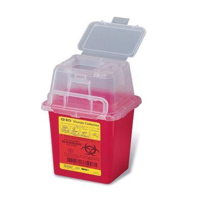 BD Medical 305487 Nestable Sharps Collector, Natural Top with Dual Access, 9" x 4.5" x 4" Size, Red, Pack of 36
