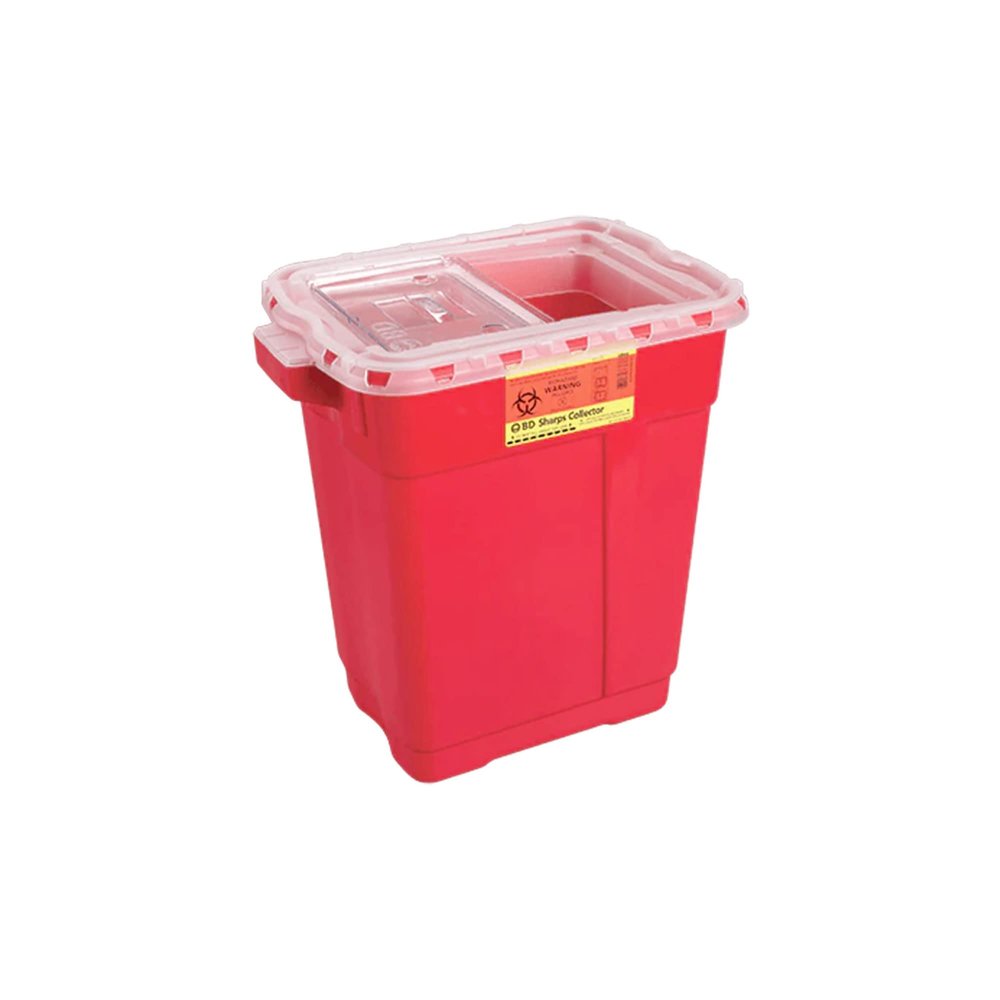 BD Medical Systems 305665 Sharps Collector, Clear Hinged Top, Gasketed, X-Large, 17 gals Capacity, Red (Pack of 5)