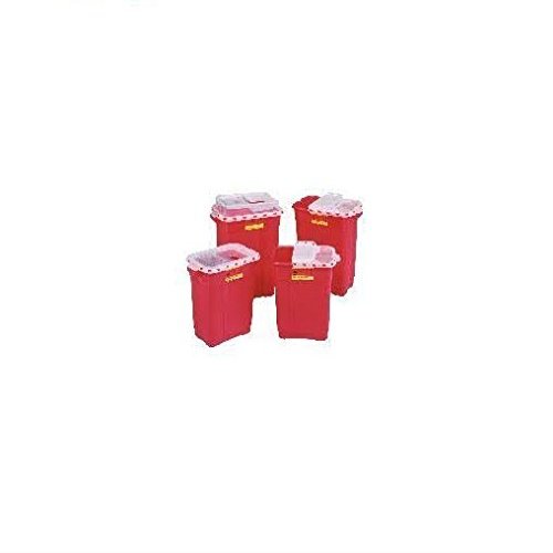 BD Medical 305601 Sharps Collector, Clear Hinged Top, Gasketed, X-Large, 9 gals Capacity, Red, Pack of 8