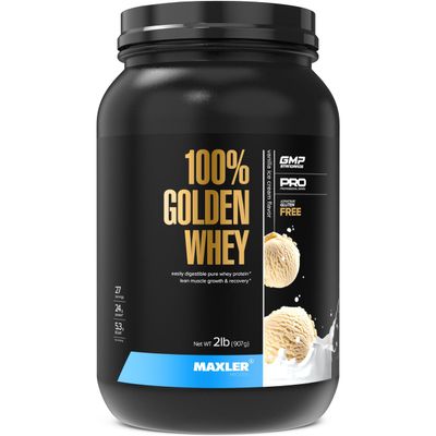 Maxler 100% Golden Whey Protein - 24g of Protein per Serving - Whey Protein Powder for Pre Post Workout - Fast-Absorbing Whey Concentrate, Isolate & Hydrolysate Blend - Vanilla Ice Cream 2 lb