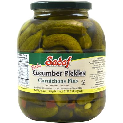 Sadaf Baby Cucumber Pickles - Cornichons Pickles - Mini Cucumbers Pickled - Cucumbers in Brine - Cornichons Fins - Kosher - 46.6 oz