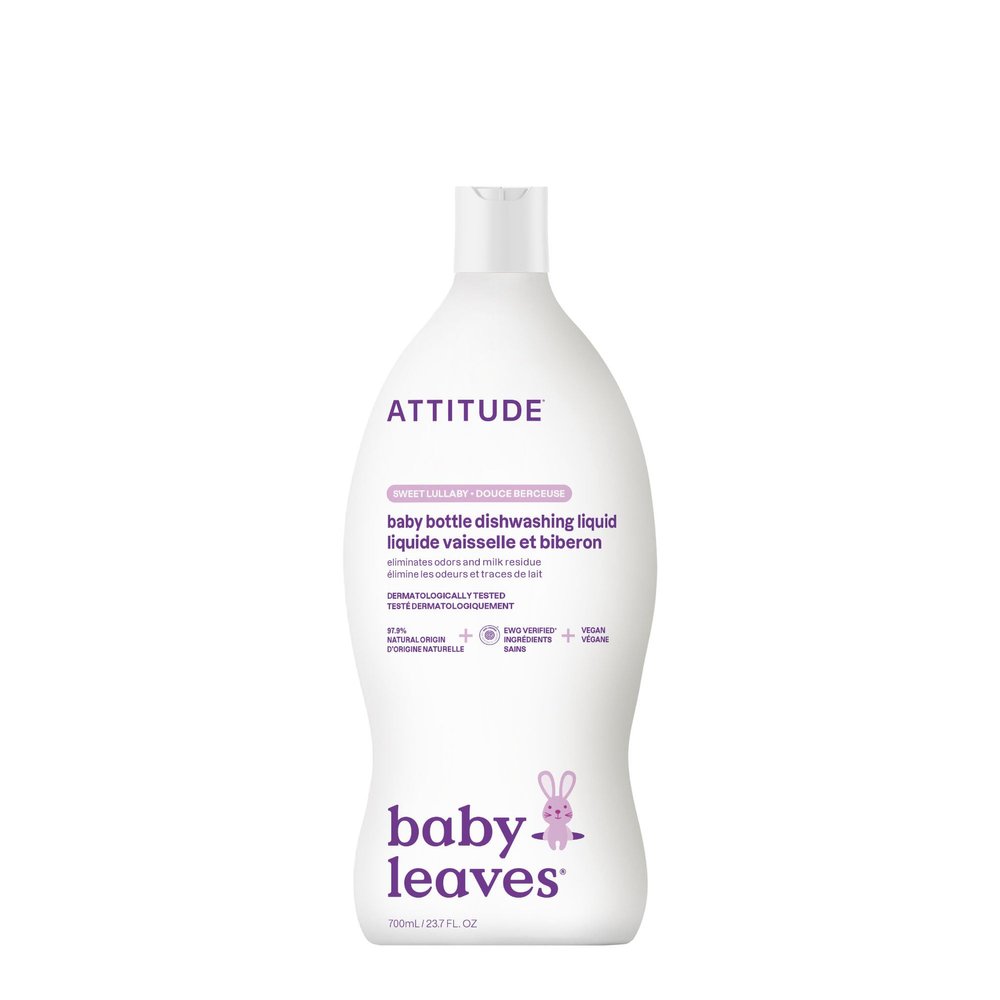 ATTITUDE Baby Bottle & Dish Soap, EWG Verified Bottle Cleaner, Dye Free, Removes Milk Residue & Grease, Vegan, Sweet Lullaby, 23.7 Fl Oz