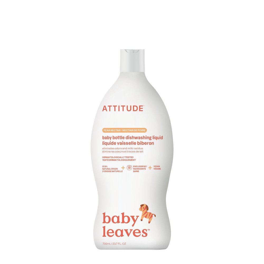 ATTITUDE Baby Bottle & Dish Soap, EWG Verified Bottle Cleaner, Dye Free, Removes Milk Residue & Grease, Vegan, Pear Nectar, 23.7 Fl Oz