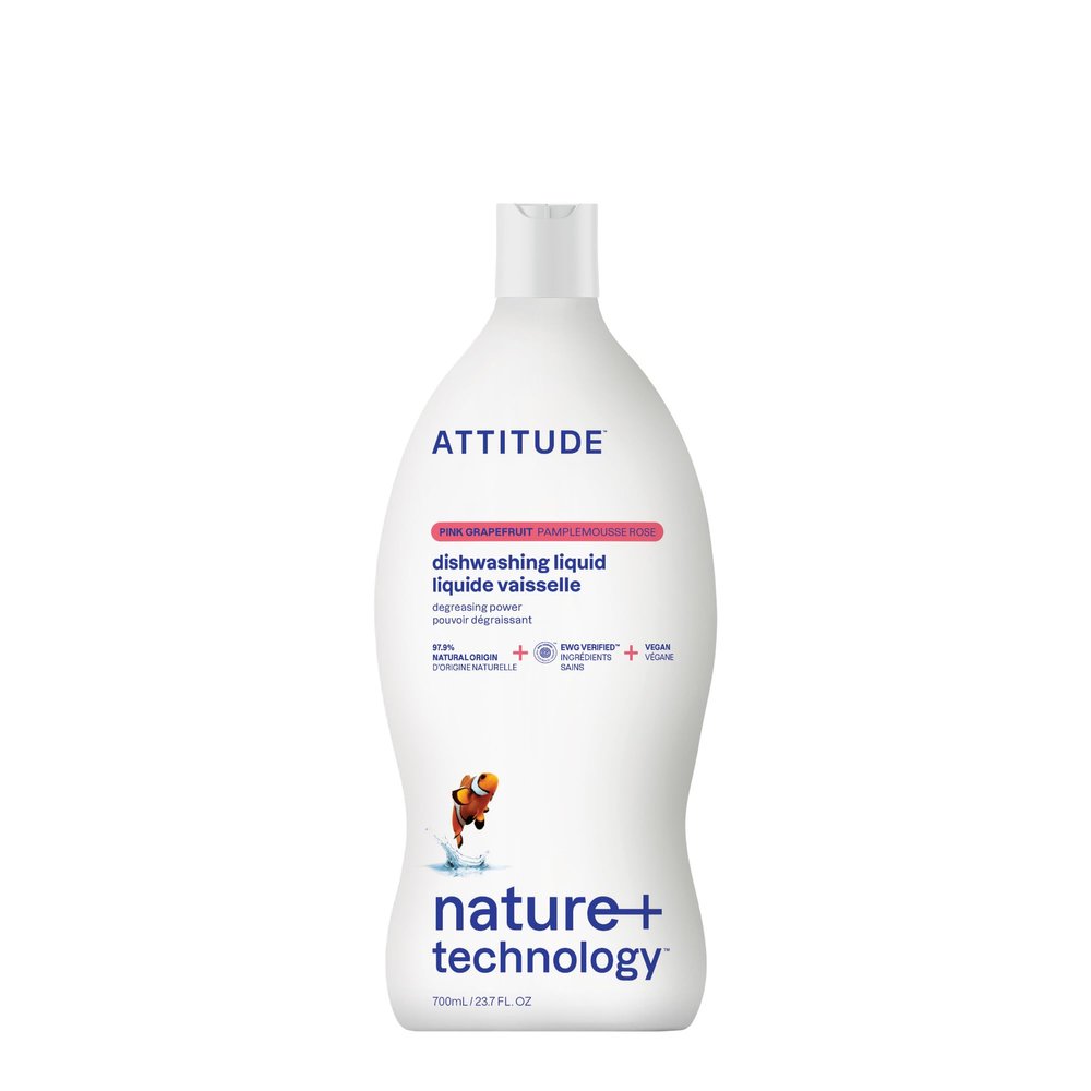 ATTITUDE Dish Soap, EWG Verified, Plant-Based & Vegan Dishwashing Liquid, Naturally Derived, Pink Grapefruit Scent, 23.7 Fl Oz