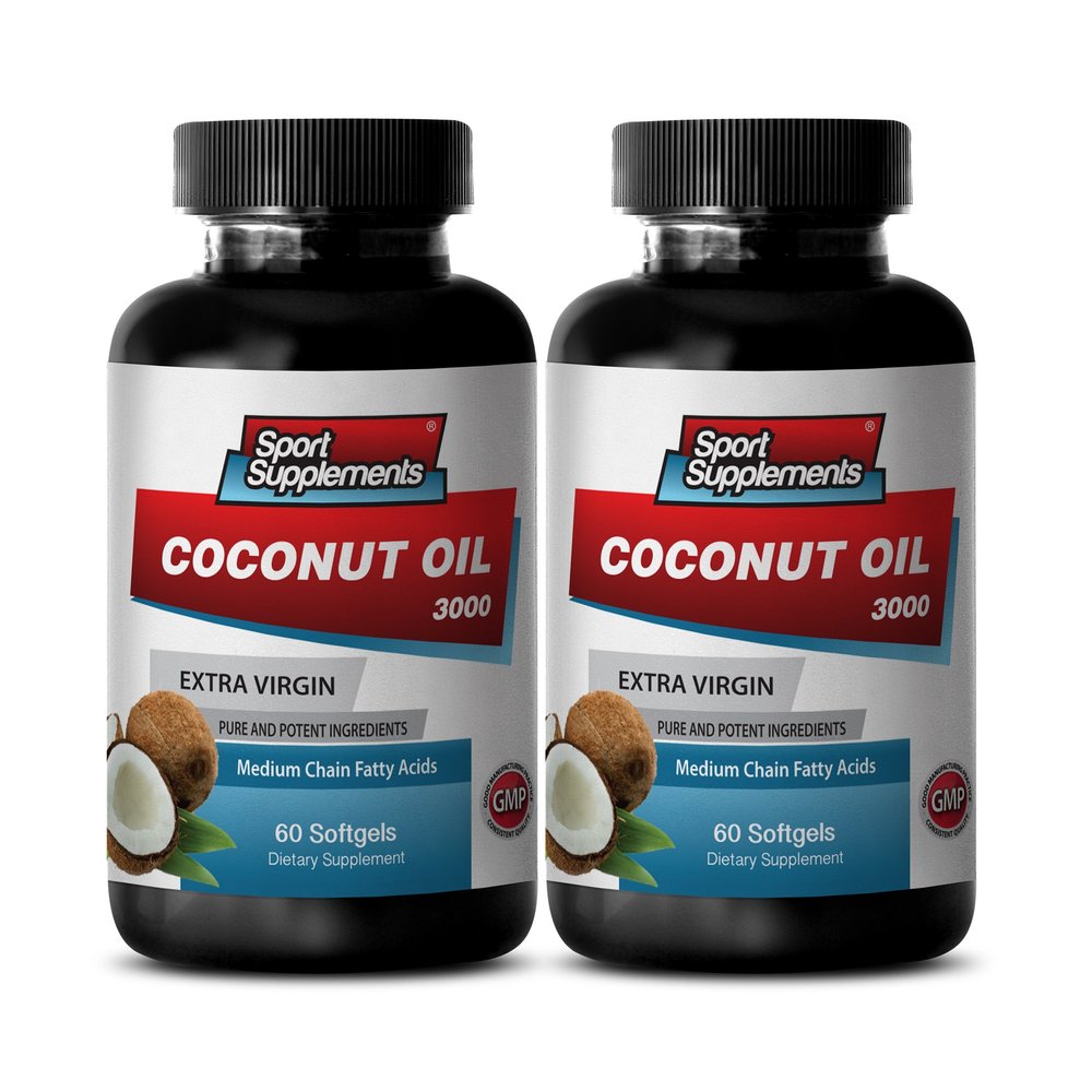 Coconut Oil Fractionated - Extra Virgin Coconut Oil 3,000mg - Brain and Memory Herbal Support with Coconut Oil (2 Bottles 120 Softgels)