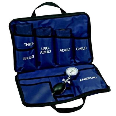 LINE2design Blood Pressure Aneroid Kit System - EMS Emergency Portable Travel Size First Aid Large Adult-Child Manual BP Universal Cuffs Kit-5 with 5 Different Sized Durable Cuffs Trauma Kits
