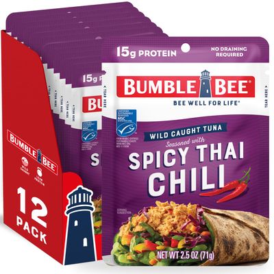 Bumble Bee Spicy Thai Chili Seasoned Tuna, 2.5 oz Pouches (Pack of 12) - Ready to Eat - Wild Caught Tuna Packet - 15g Protein per Serving - PERFECT, PORTABLE, GOODNESS