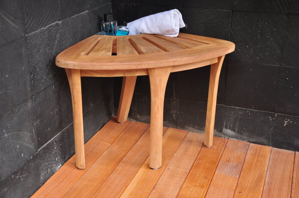 19" Grade-A Teak Corner Seat Shower Bench/Stool with Basket #WHAXCS