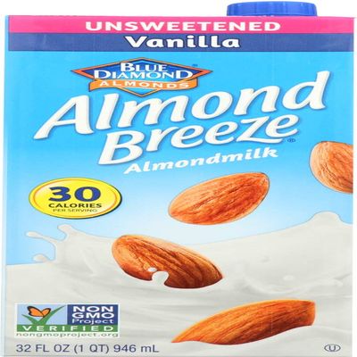 Blue Diamond Almond Breeze Unsweetened Almond Milk, Vanilla 32 fl oz (Pack of 3)