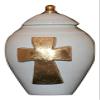 White Urn with Gold Cross - Cremation Urn for Ashes - Hand Made Pottery view 1