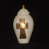 White Urn with Gold Cross - Cremation Urn for Ashes - Hand Made Pottery view 2