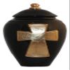 Black Urn with Gold Cross - Cremation Urn for Ashes - Hand Made Pottery view 1