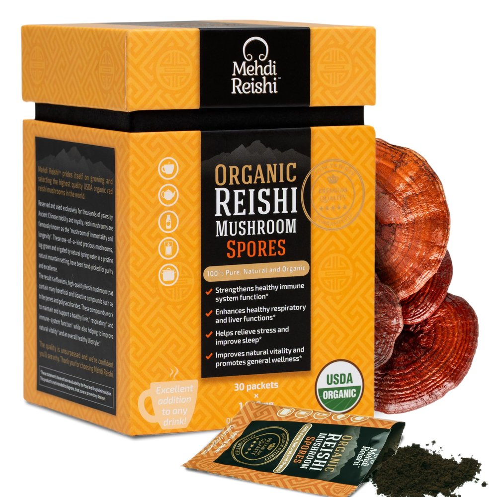 Mehdi Reishi Organic Reishi Mushroom Spores Powder 30 Servings - 100% Pure, Premium and Organic Spores-Ganoderma Lucidum, Lingzhi - High Potency Triterpenes (30 Grams)