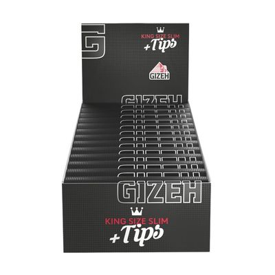 Giza 15558 Black Long Paper King Size Slim  25 BOOKLETS Plus Tips with 34 Paper Full Box of 14 G/M2