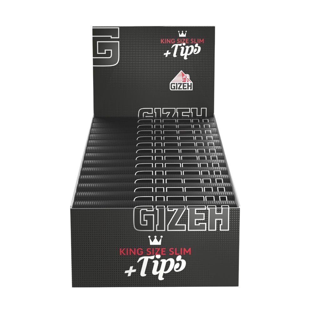 Giza 15558 Black Long Paper King Size Slim  25 BOOKLETS Plus Tips with 34 Paper Full Box of 14 G/M2
