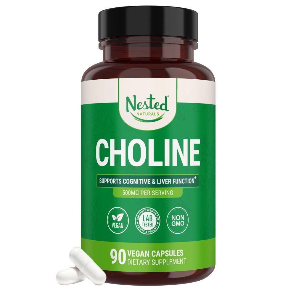 Nested Naturals Choline Bitartrate 500mg - High Potency Choline Supplements - Supports Cognitive Performance & Liver Function - 100% Vegan & Non-GMO Choline - 90 Vegan Capsules
