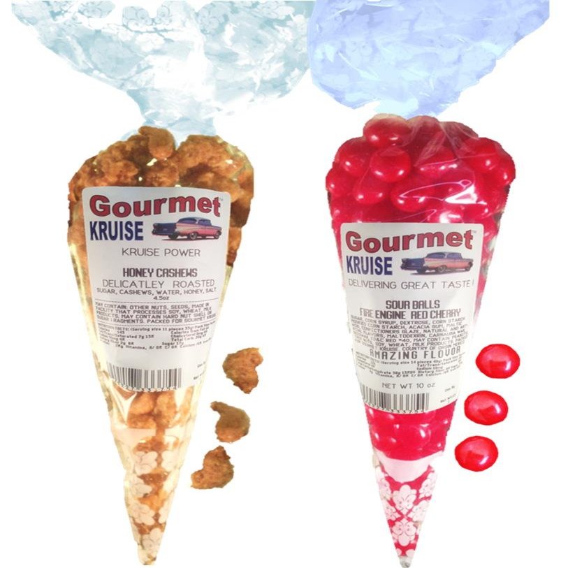 Cashews Honey Roasted Nuts And Sour Cherry Balls Fire Engine Red (NET WT 14.5 OZ) Gourmet Kruise Signature Gift Bags