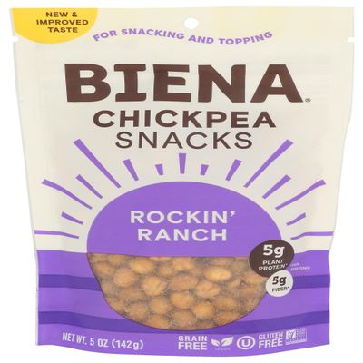 BIENA Chickpea Snacks - Crunchy Roasted Chickpeas - High Fiber Vegan Protein Snacks for Adults and Kids - 5 Ounce Individual Pack - Rockin' Ranch