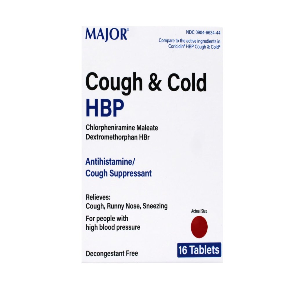 Major Cough & Cold Tablets for High Blood Pressure  Chlorpheniramine Maleate 4 mg, Red, 16 Tablets