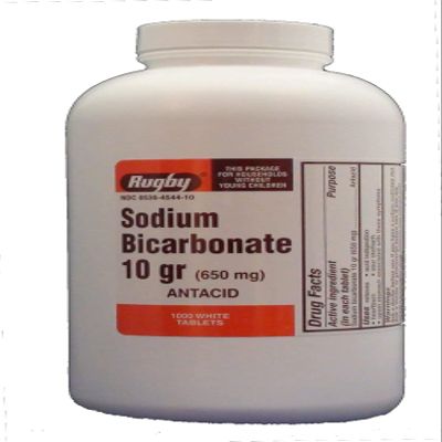 Rugby Sodium Bicarb 10g Tab Sodium Bicarbonate 650mg, White, 1000 Tablets (UPC 305361047108)