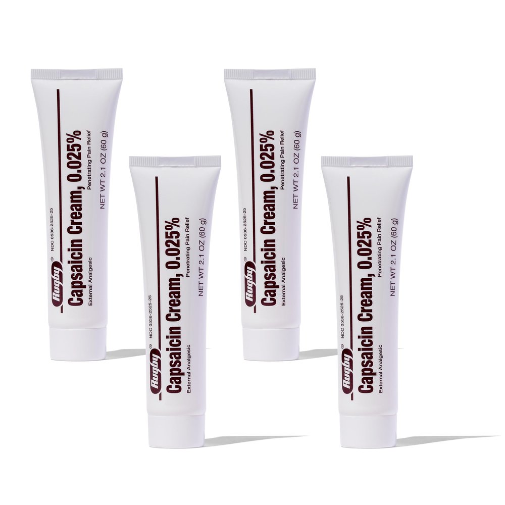 Rugby Capsaicin 0.025% Cream for Penetrating Pain Relief - 2.1 Oz (60g) (4 Pack)