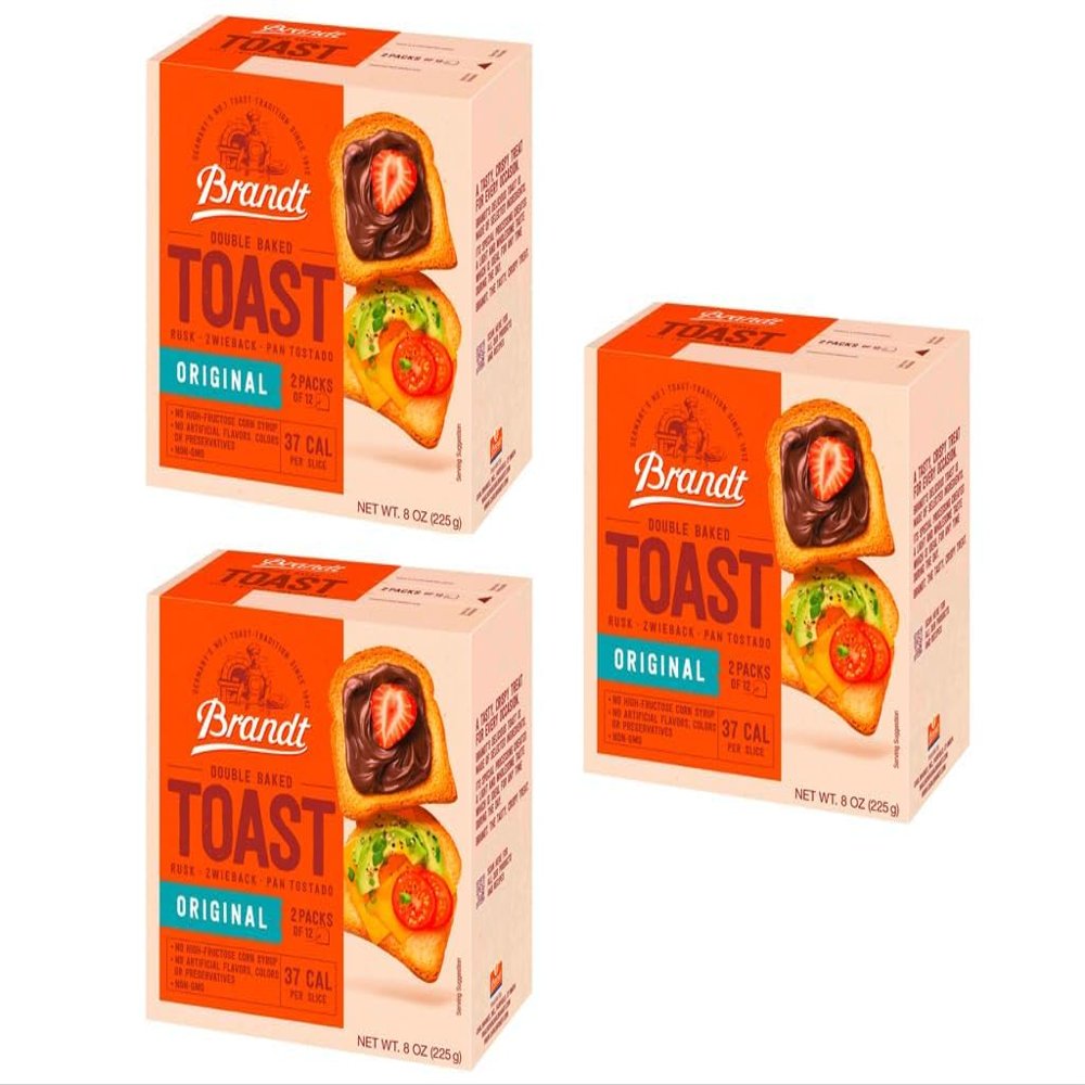 Brandt Zwieback Rusk | Sweetened Crispy Bread | Perfect for Teething Children | Enjoy With Sweet or Savory toppings | 8 oz each [Pack of 3]