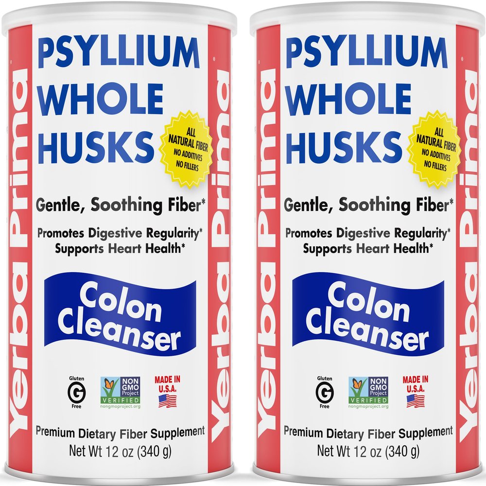 Yerba Prima Psyllium Whole Husks, Colon Cleanser 12 oz (Pack of 2) - All Natural Dietary Fiber, Pure Premium Psyllium, Lab-Tested Non-GMO, Gluten-Free Fiber
