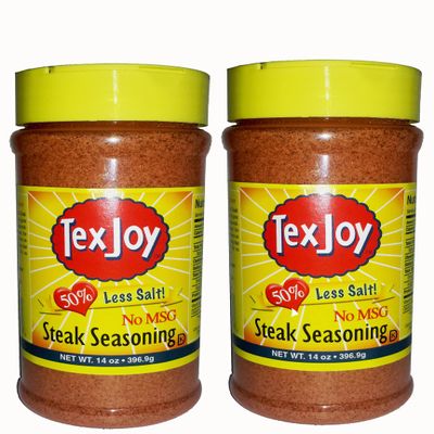 Texjoy Steak Seasoning 50% Less Salt & No MSG, 14oz (2 Pack)