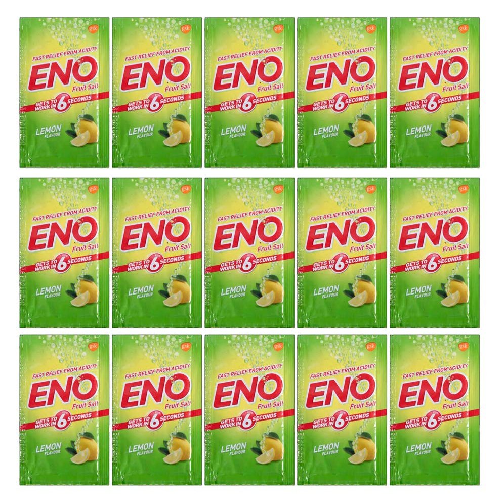 15 X Eno Fruit Salt Antacid Instant Acidity Relief Lemon (Lime) Flavour 5g X 15 Sachet by Eno