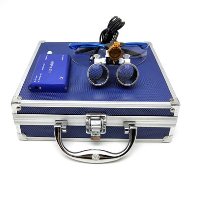 Dental Power Dental Binocular Loupes 3.5X 420mm + LED Head Light Lamp +Aluminum Box (Blue) by Dental Power