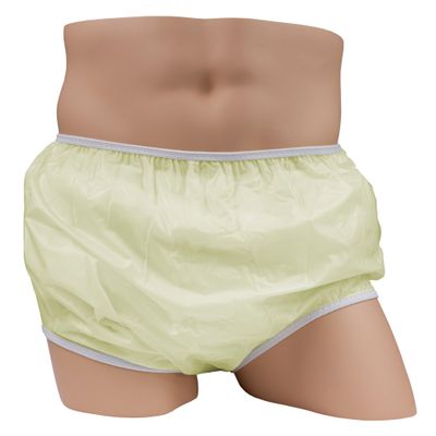 LeakMaster Adult Pull-On Vinyl Plastic Pants - Soft, Quiet and Form Fitting Incontinence Waterproof Diaper Covers for Adults - Yellow, Large Fits 36-42 Inch Waist