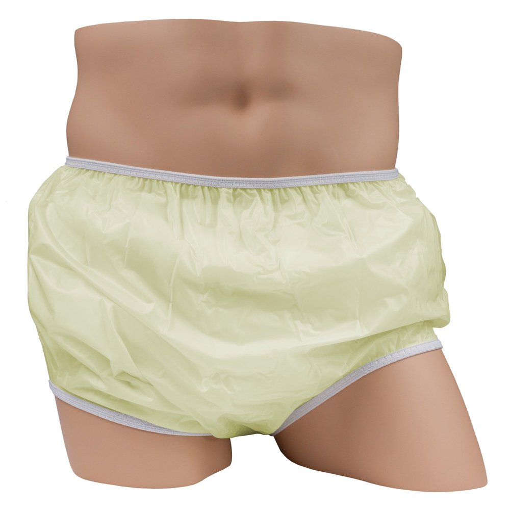 LeakMaster Adult Pull-On Vinyl Plastic Pants - Soft, Quiet and Form Fitting Incontinence Waterproof Diaper Covers for Adults - Yellow, Large Fits 36-42 Inch Waist