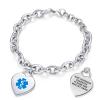 Divoti Custom Engraved Medical Alert ID Bracelet for Women | Heart Charm Medical ID Tag | Adjustable Curb Chain with Lobster Claw | Stainless Steel, Durable & Waterproof | Fits Wrists 8.5"  Blue view 1