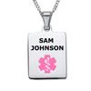 Divoti Deep Custom Laser Engraved Stainless Steel Medical Alert Necklace for Women, Sleek Tag Medical ID Necklace, Medical Pendant Tag w/Free Engraving -24/28" Curb Chain -Pink view 1