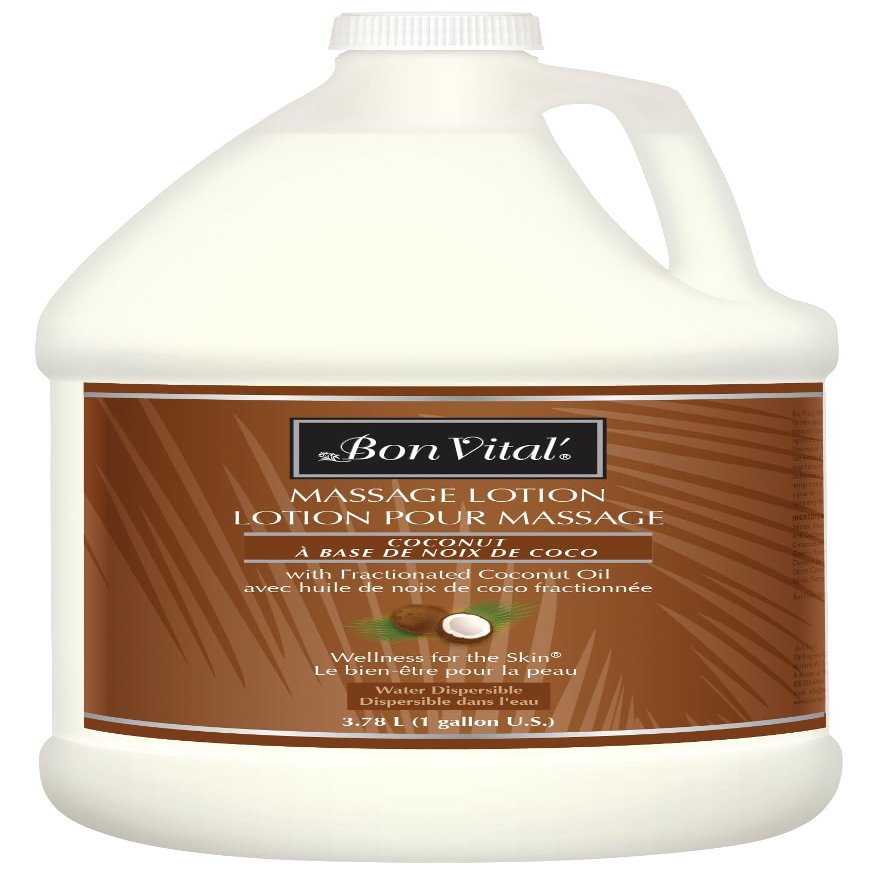 Bon Vital' Coconut Massage Lotion, 1 Gallon, Lightweight Formula with Pure Fractionated Coconut Oil, Professional Therapy Lotion, Hydrating and Unscented
