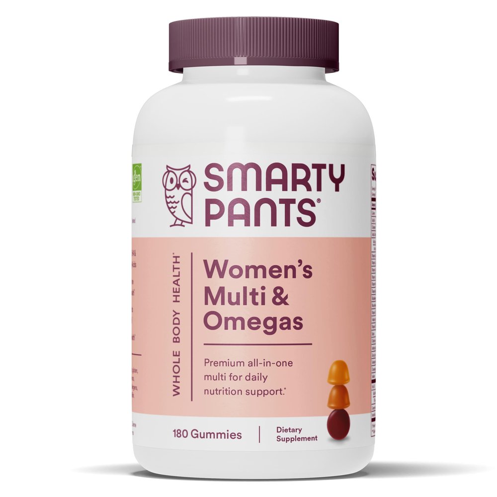 SmartyPants Women's Multivitamin Gummies: Omega 3 Fish Oil (EPA/DHA), Methylfolate, CoQ10, Vitamin D3, C, Vitamin B12, B6, A, K & Zinc, Inositol, Gluten Free, 180 Count (30 Day Supply)