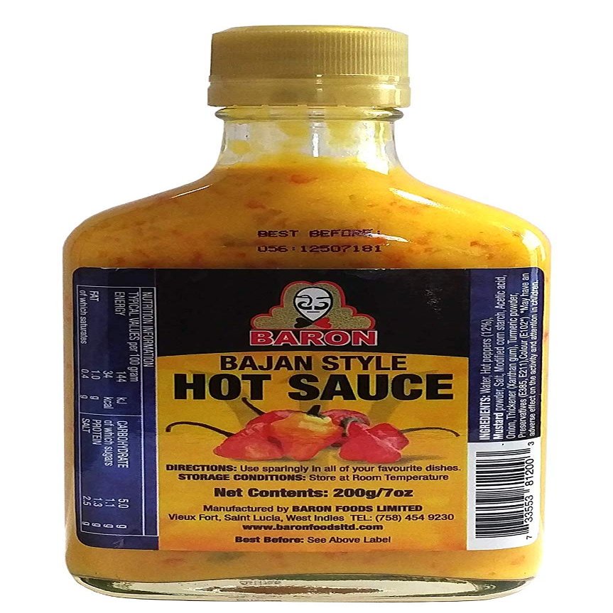 Baron Bajan Style Hot Sauce 7 Ounces (200 grams)