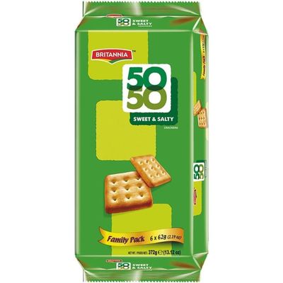 BRITANNIA Crackers 50 50 Sweet and Salty Biscuit 13.12oz (372g) - Delicious, Light & Crispy Grocery Cookies - Best Treat for Friends & Family (Pack of 1)
